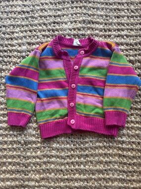 Hanna Andersson Multicolor Striped Cardigan - Pink, Green & Blue 3years